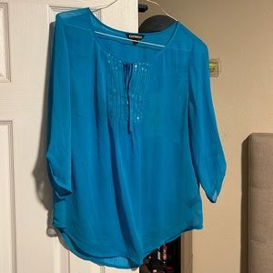 Express, sky blue, sheer 3/4 sleeve blouse
